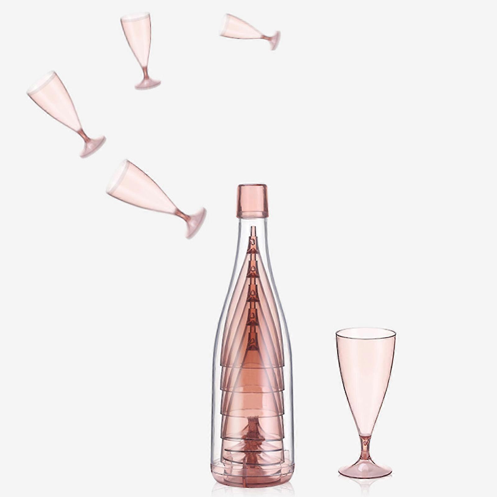 Kunststoff Champagnerflöten Weingläser Champagnerflöte mit äußerer Tasse Plastikbecher mit Aufbewahrungsflasche Champagner Picknickgläser Rosa