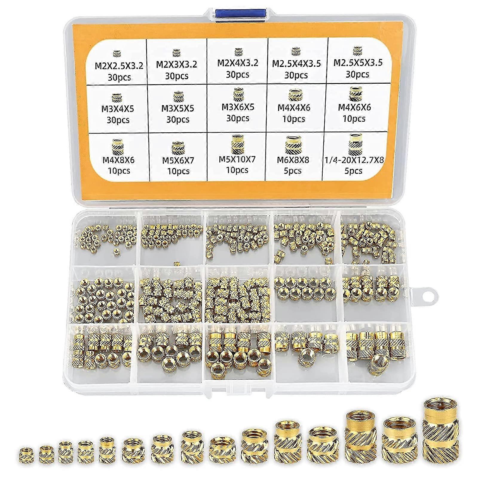300pcs Threaded Insert M2 M2.5 M3 M4 M5 M6 Insert Nut Brass Threaded Bushings Internal Thread Knurled Nuts With Plastic Box