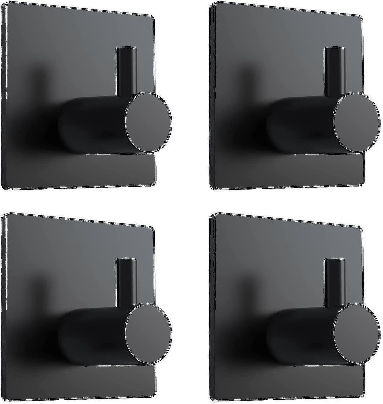 Adhesive Hooks,black Stainless Steel Self Adhesive Towel Hooks,4 Packs
