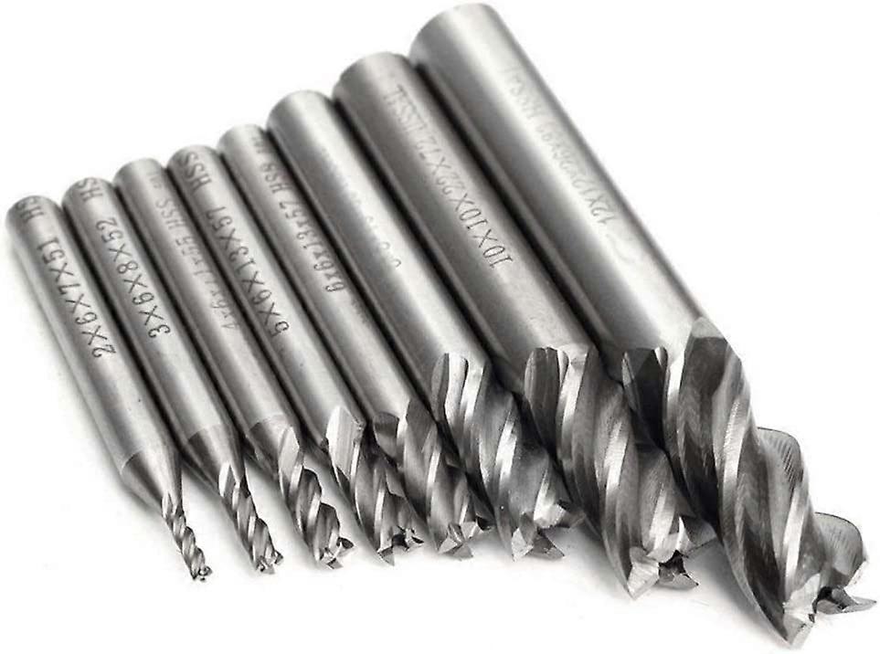 מעשי 8pcs HSS 4 סט טחנת סוף חליל ישר שוק חותך כרסום CNC מקדח כלי סיביות 2/3/4/5/6/8/10/12mm