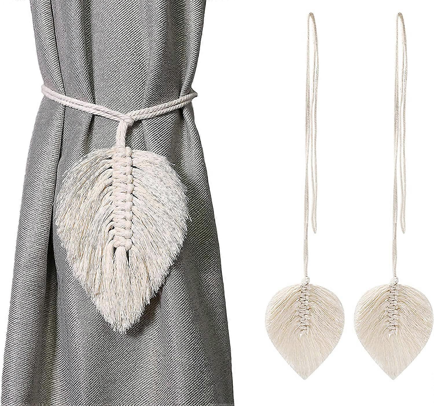 2 Pcs Curtain Tiebacks,Leaf Curtain Tie Backs Hooks Clip Rope Holder Buckle Handmade Weaving Bohemian Tassel Holdbacks,Curtains Decoration for Home/Li