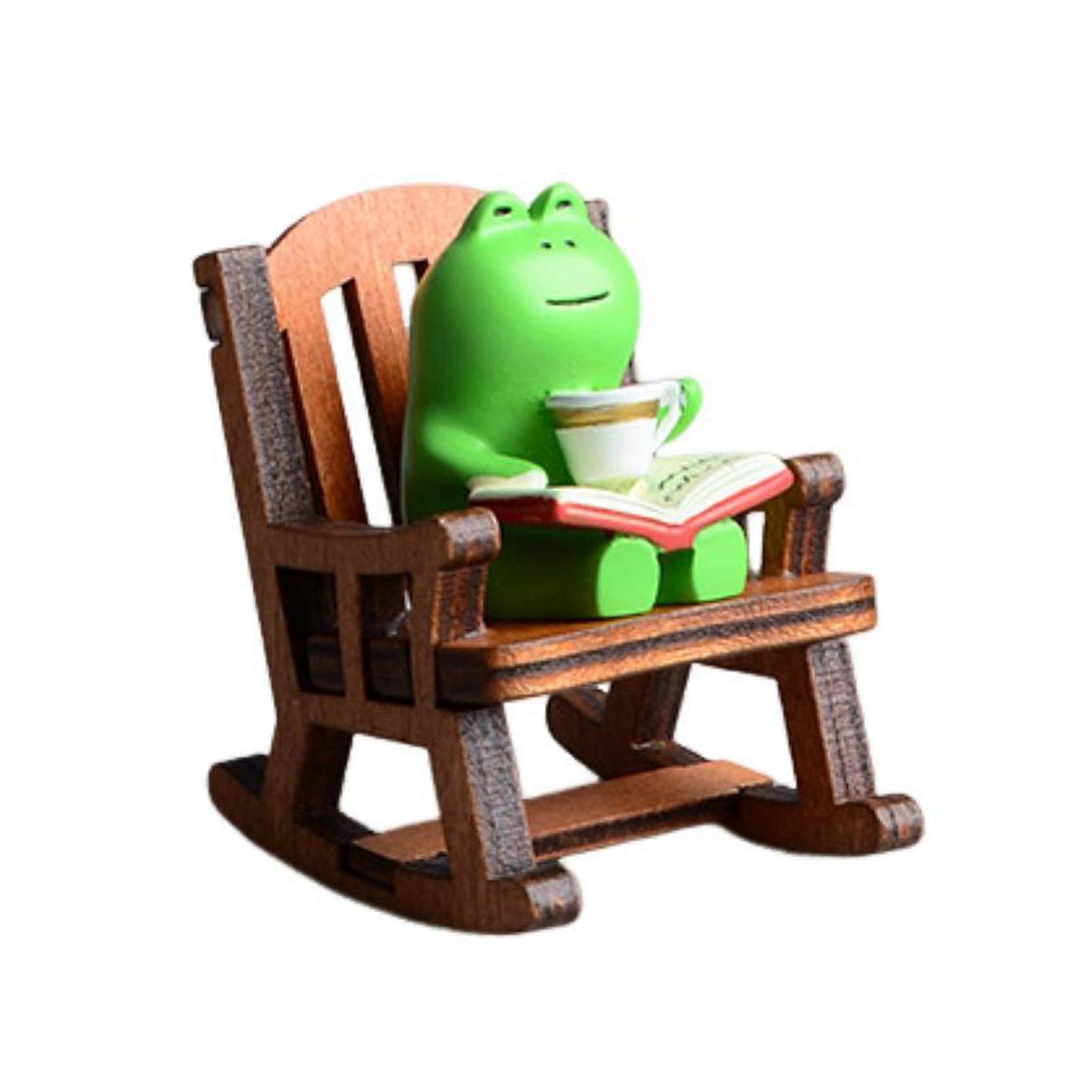 2Pcs/Set Miniature Frog Rocking Chair Figurine Set Funny Frog Sculpture Desk Decoration Cute Frog Gift