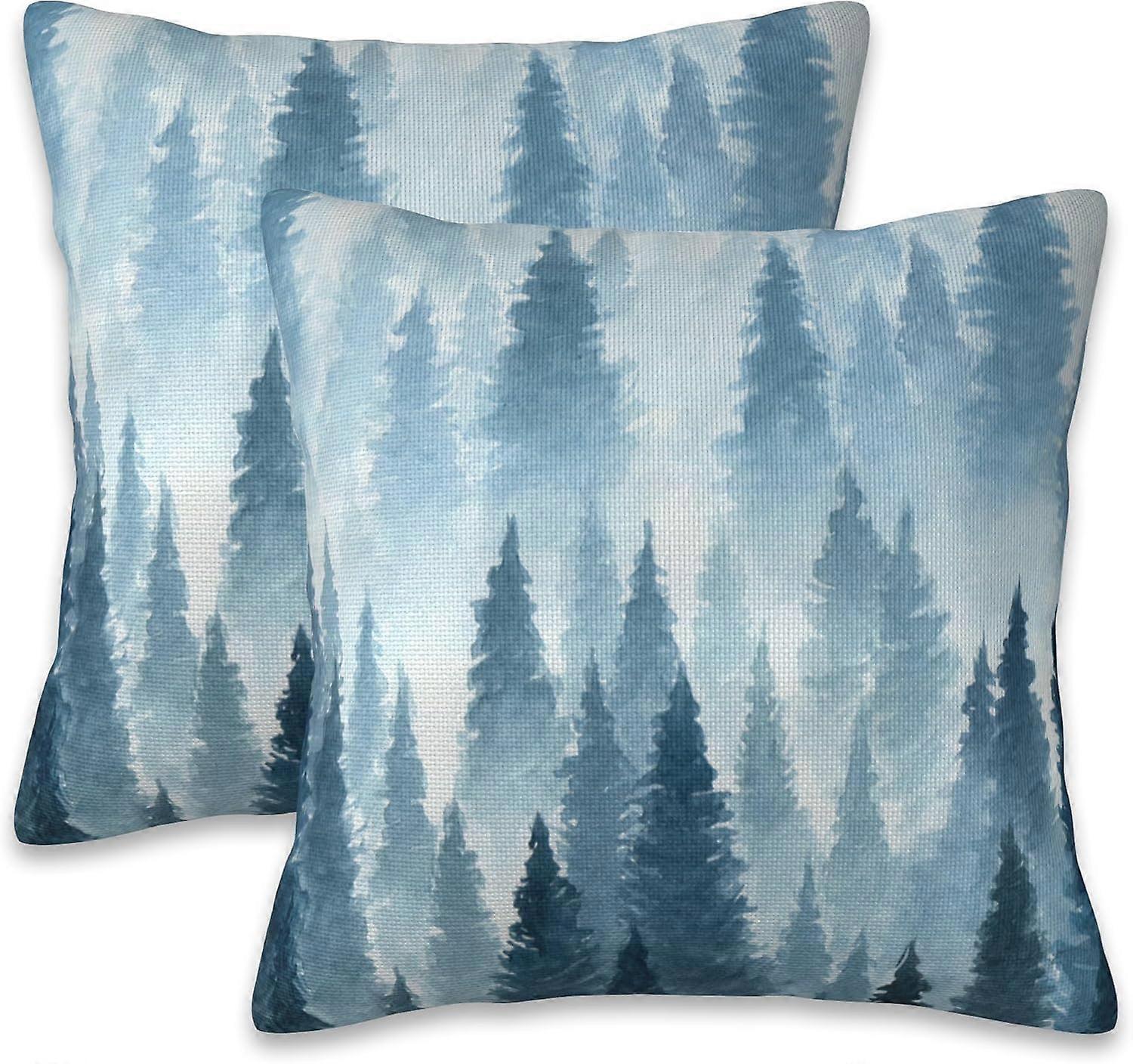 Misty Forest Throw Vankúš Puzdro na vankúš Foggy Forest Throw Vankúše Sada 2 super mäkkých obliečok na vankúše 16x16 palcov Domáca výzdoba farmy do obývacej izby