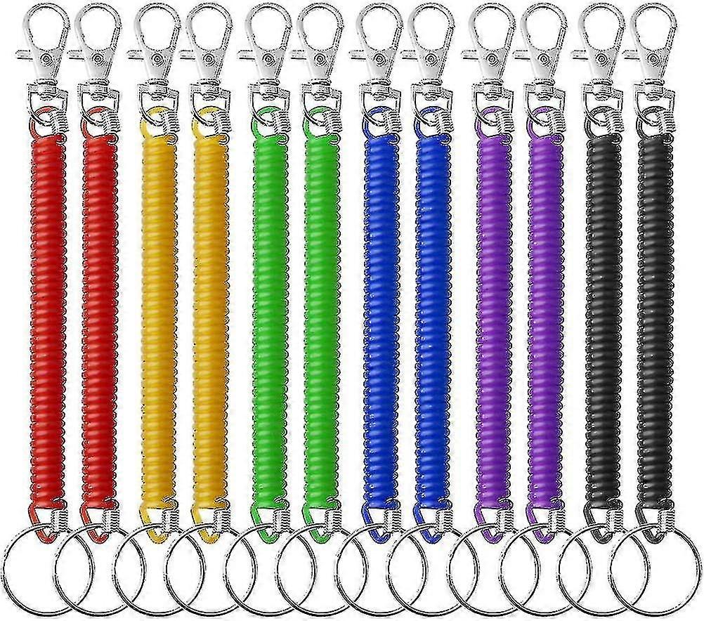 12 Pieces Stretchy Spiral Keyring, Colourful Plastic Keychain Spring Key Holder
