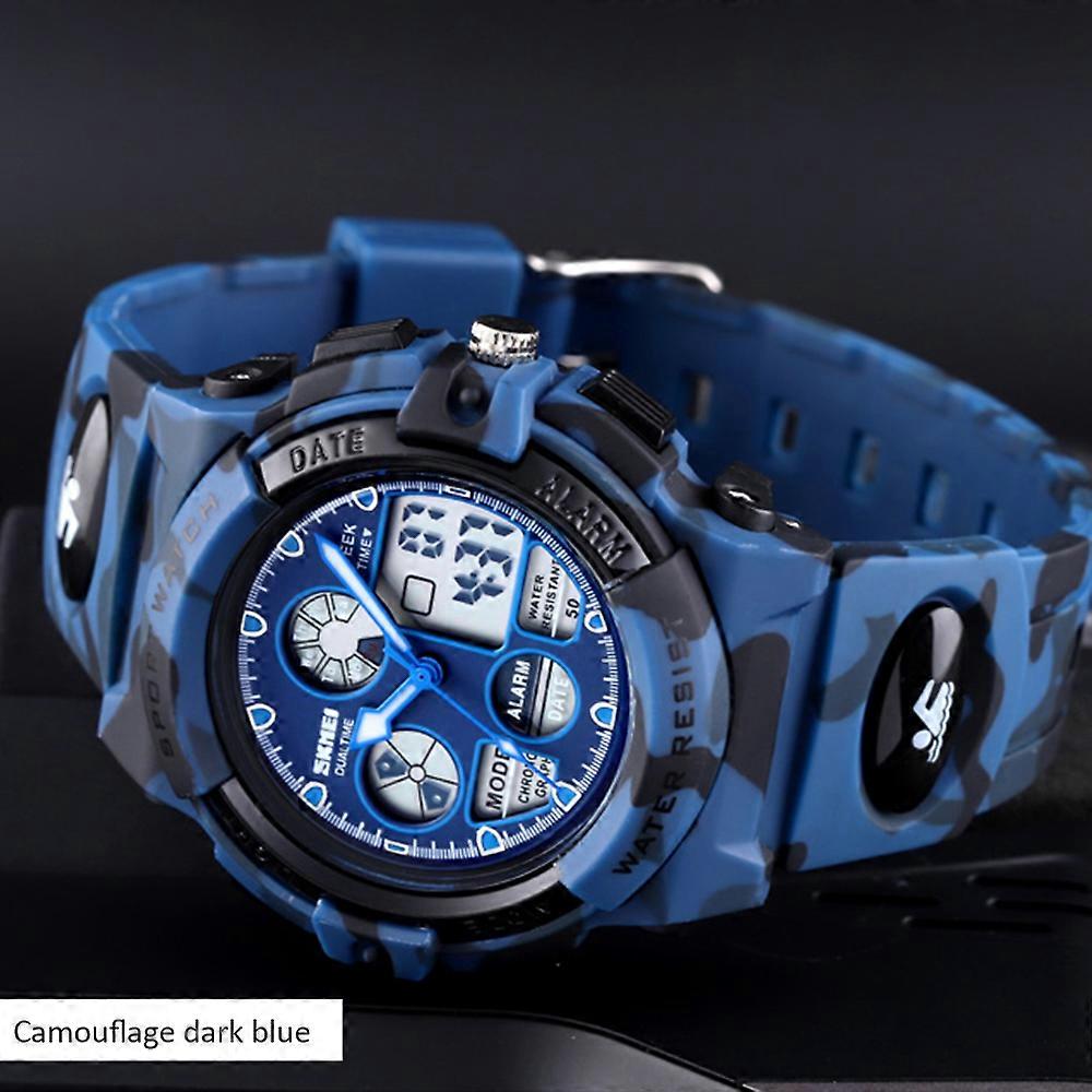 SKMEI 1163 Children's PU Strap Watch Children's Sports Electronic Watch Dual Display Dual Movement Electronic Quartz Watch Alarm Clock Luminous Date S