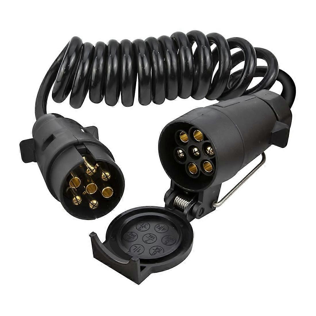 3 Meters 7Pin Trailer Extension Coiled Cable with Trailer Plug Socket Connector, 7 Core RV Electric