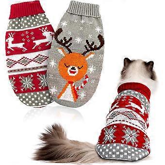 Cat Christmas Sweater 2 Packs - Puppy Christmas Sweater Pet Reindeer Snowflake Sweaters For Kittys And Small Dogs