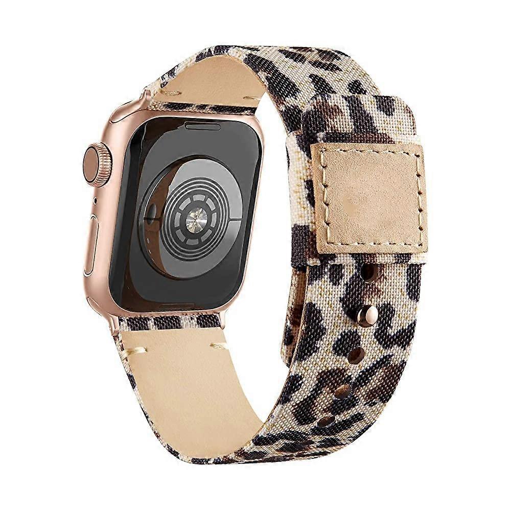 Fabric Cloth Bands Compatible with Apple Watch 41mm 40mm 38mm, Canvas Strap with Soft Genuine Leather Lining and Snap Button for Apple iwatch Series 7
