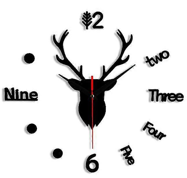 2pcs Deer Head Wall Sticker Wall Clock DIY Minimalist Clock Mute Wall Clock