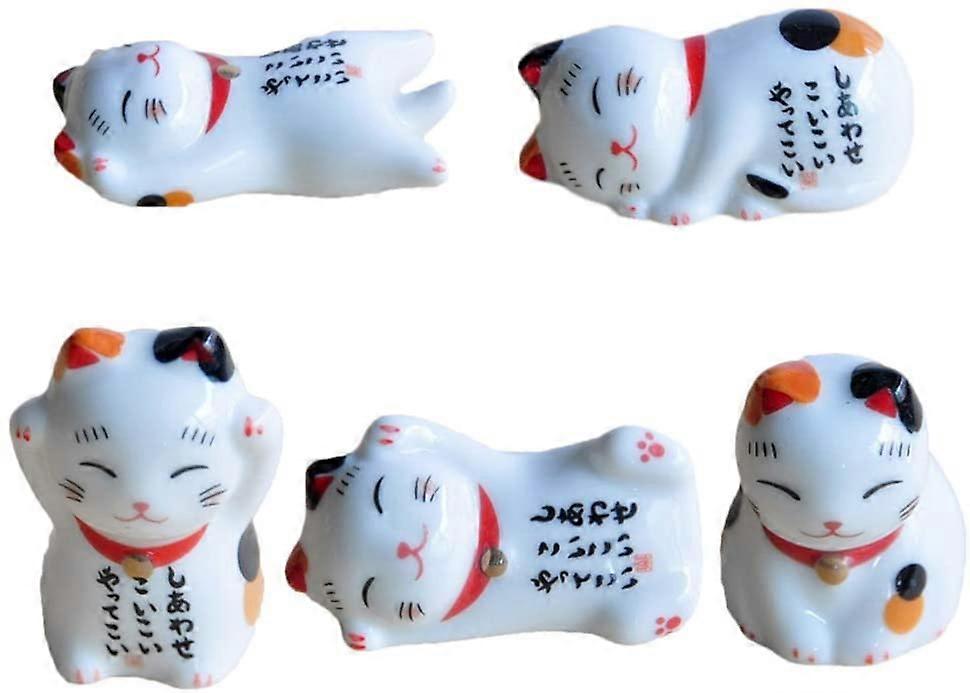 5-piece ceramic chopstick holder (fortune cat)