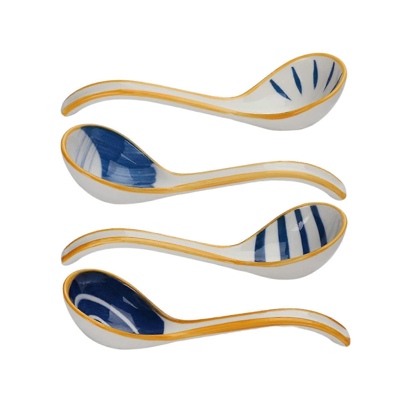 Ceramics Soup Spoons Set Of Japanese Soup Spoon Long Handle Soup Spoons For Pho Ramen Noodles Wonto