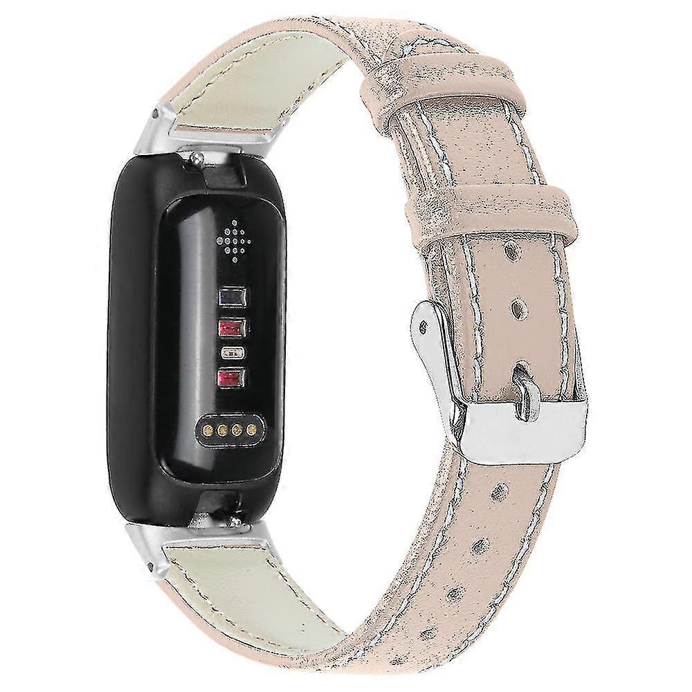 For Fitbit Inspire 3 Replacement Watch Strap Stitching Lines Top Layer Genuine Leather Wrist Band - Style A
