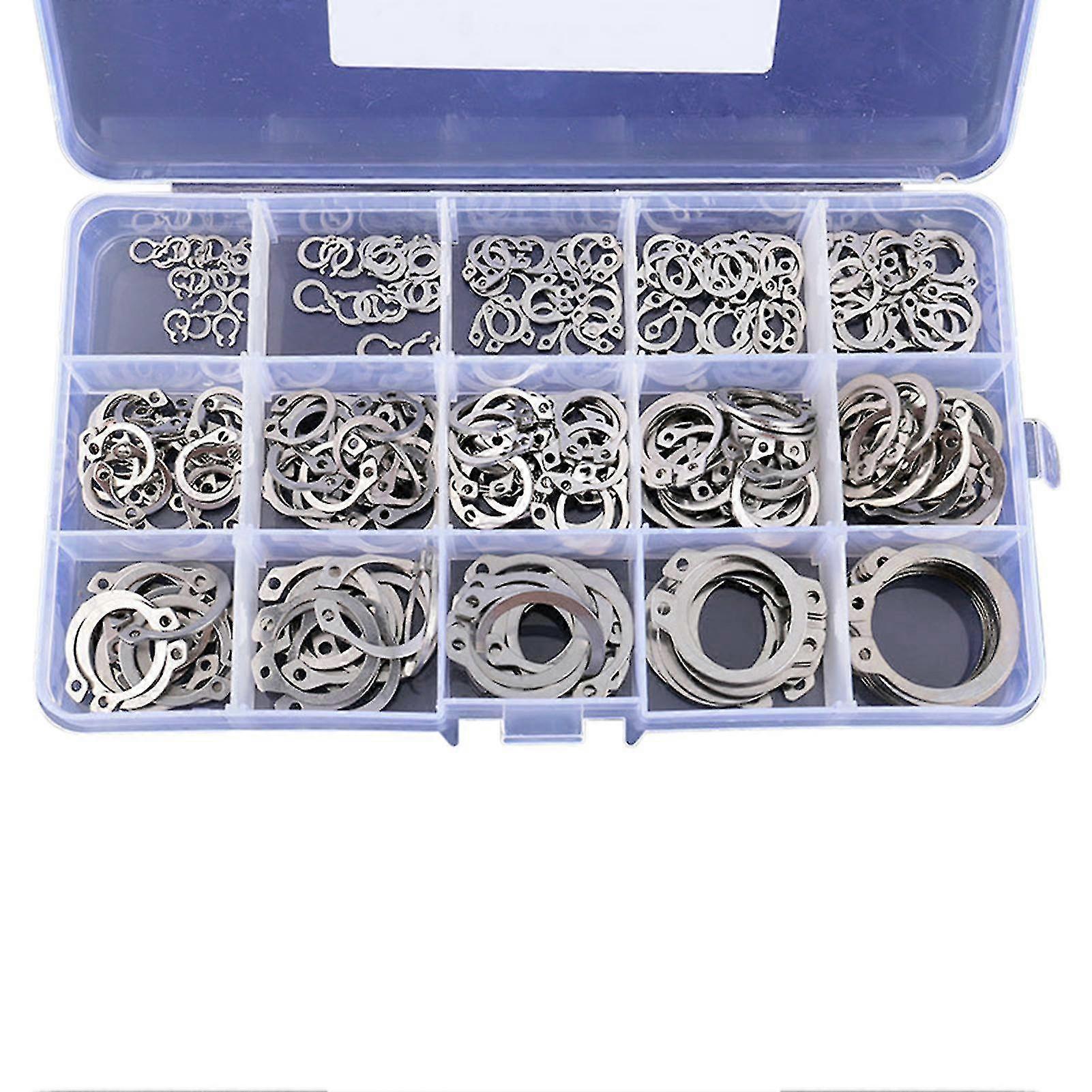 150 / 250ks 304 nerezová ocel Vnější kroužek Pojistný kroužek Sortiment Kit 4-25mm 15 Velikosti