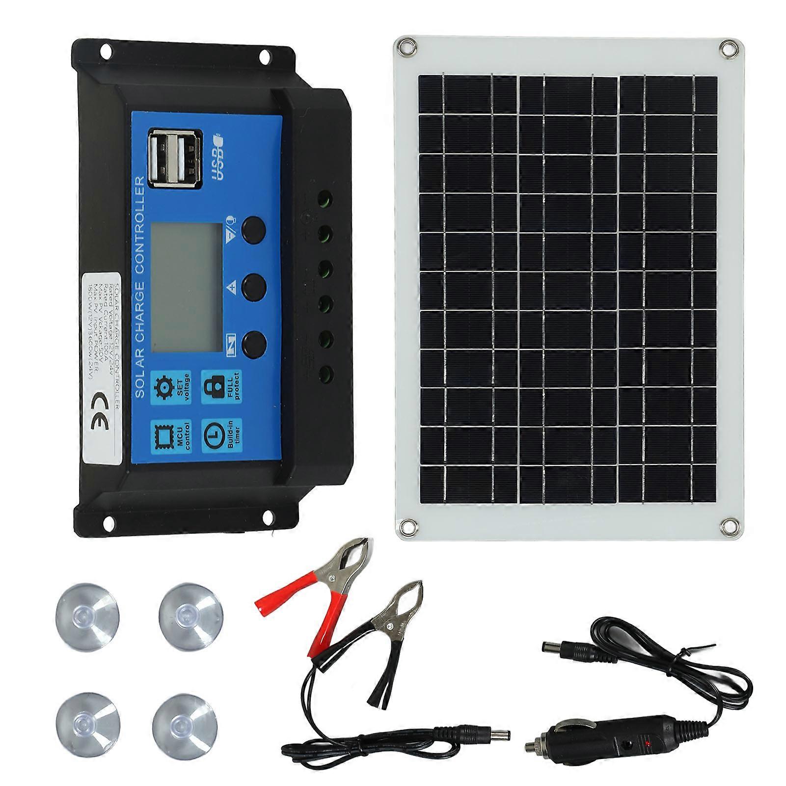 Solar Panel Kit with 100A Controller 18V Portable Dual USB Port Polysilicon Solar Panel for Camping Hiking Travel