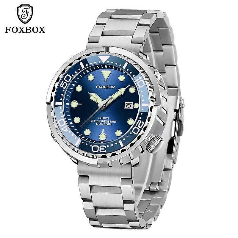 FOXBOX Top Brand Fashion Diver Watch Men 50ATM Waterproof Date Clock Sport  Watches Mens Quartz Wristwatch Relogio Masculino