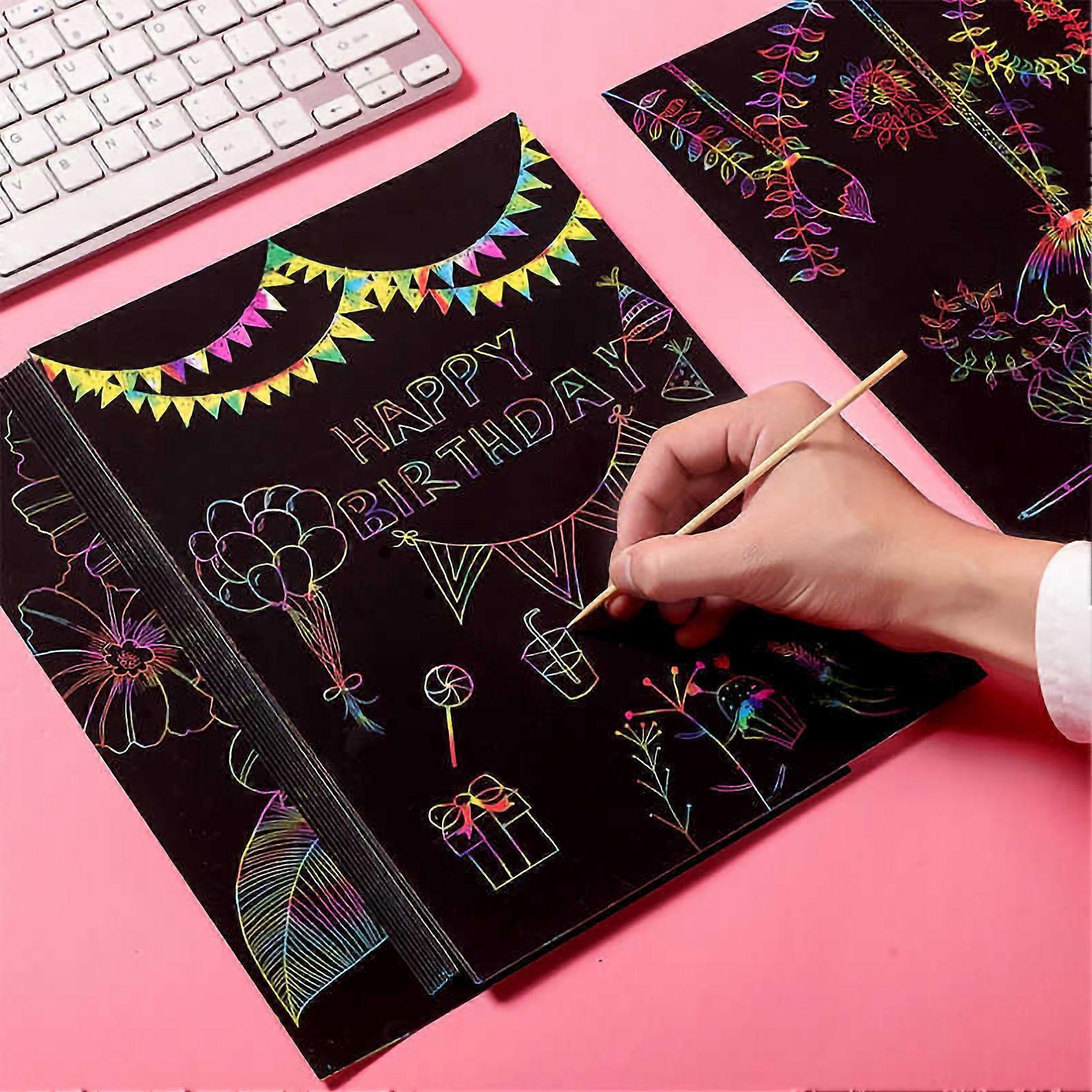 Produktbild von 50 Sheets Scratch Art Paper, A4 Magic Scratch Paper, Scratch Pictures
