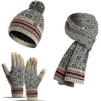 Winter Hat Scarf and Touch Screen Gloves (Beige)