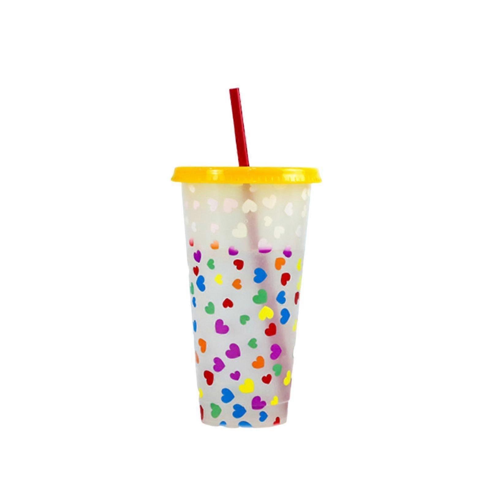 Color Changing Tumbler With Lids And Straw Reusable For Cold Drink Heart Shape Pattern For Adults &