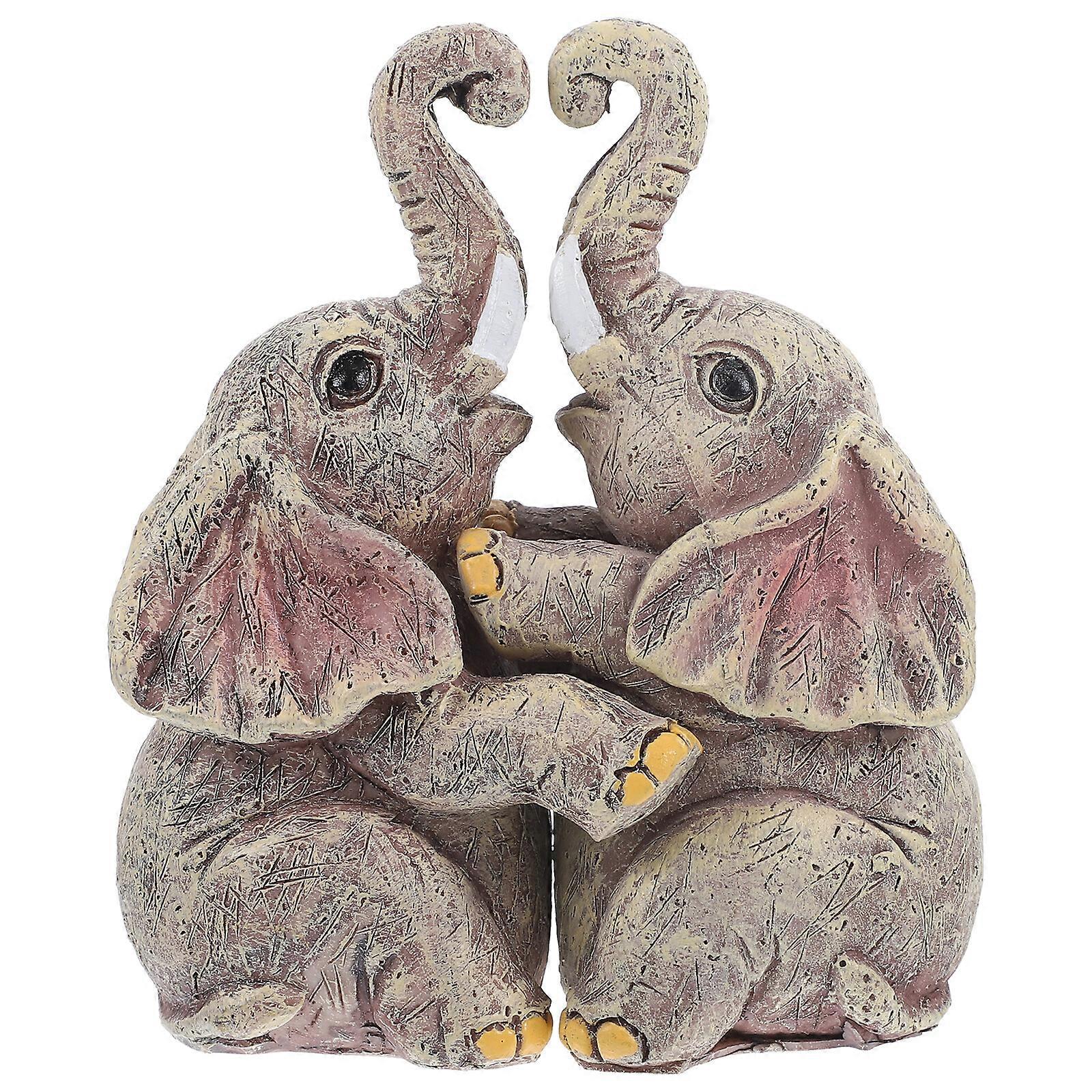 2pcs Lover Elephant Statue Desktop Resin Elephant Figurines