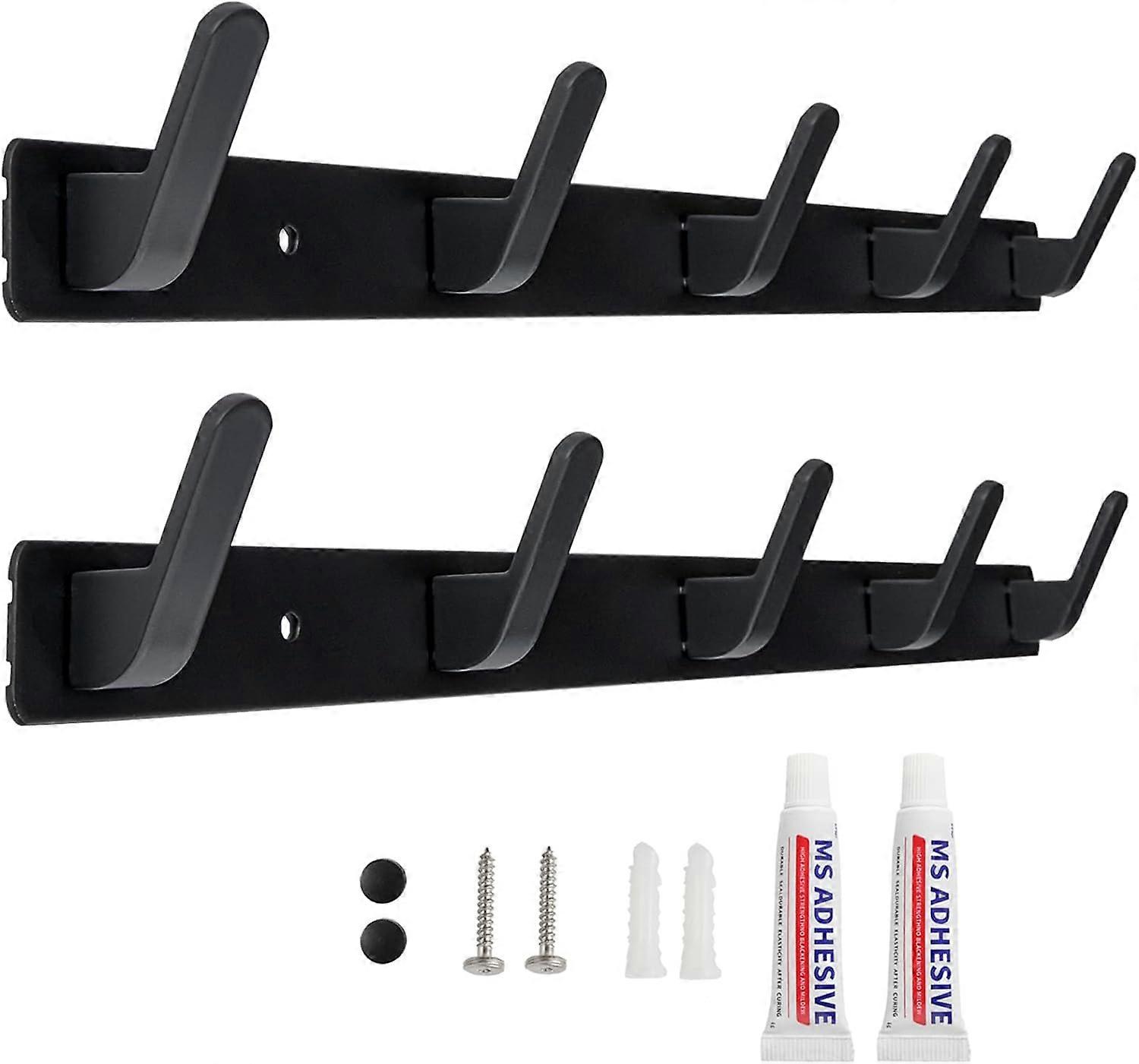 Wall Coat Rack Wall Hook with 2 Pieces 5 Hooks for Entrance Bathroom Kitchen Two Installation Methods