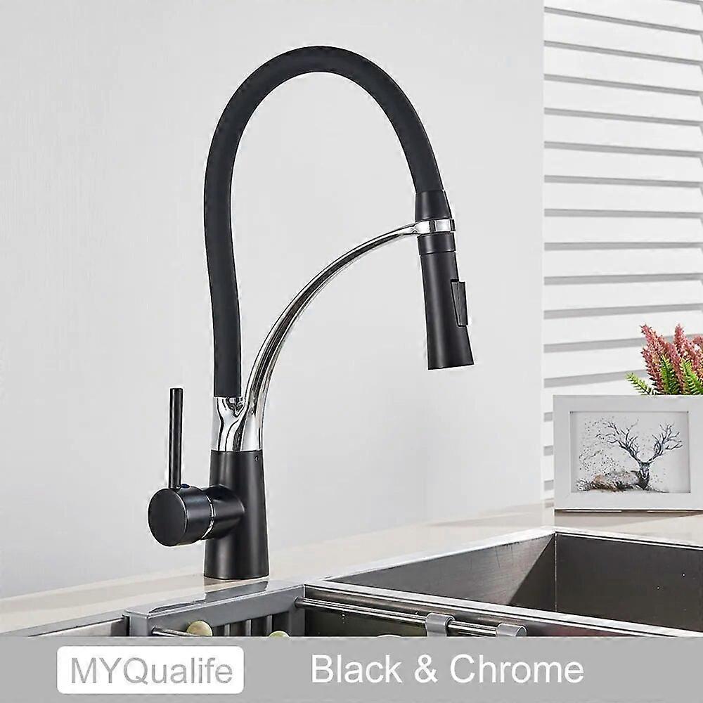 Polished Chrome Kitchen Sink Faucet Swivel Pull Down Spout Kitchen Sink Tap Deck Mounted Bathroom Hot and Cold Water Mixers