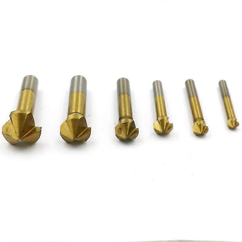 6 Piece 3 Flute 90 Degree Conical End Mill Titanium Coated