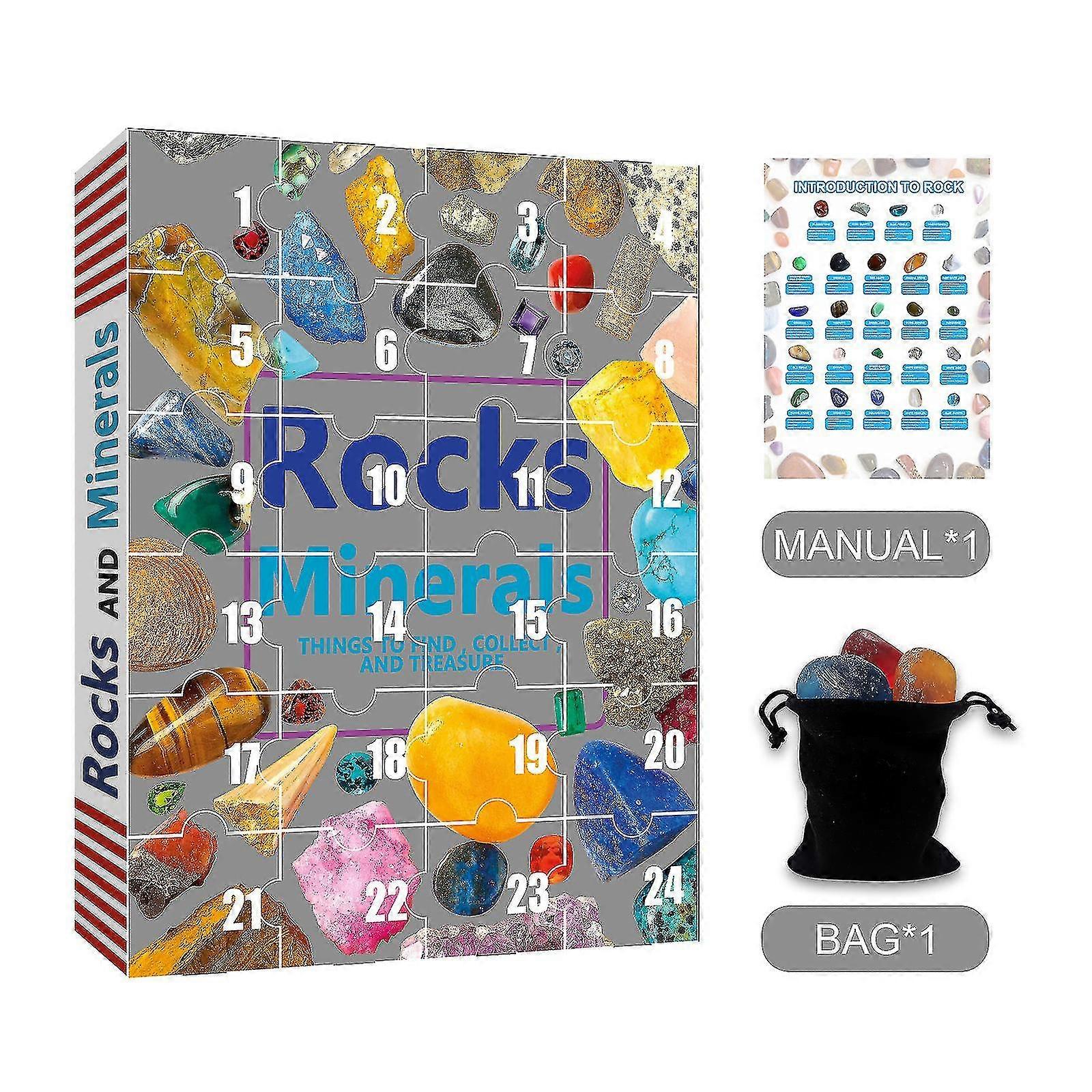 Rocks Advent Calendar, 24 Days Crystal Agate Stone Minerals Fossils Advent Calendar Crystals Christmas