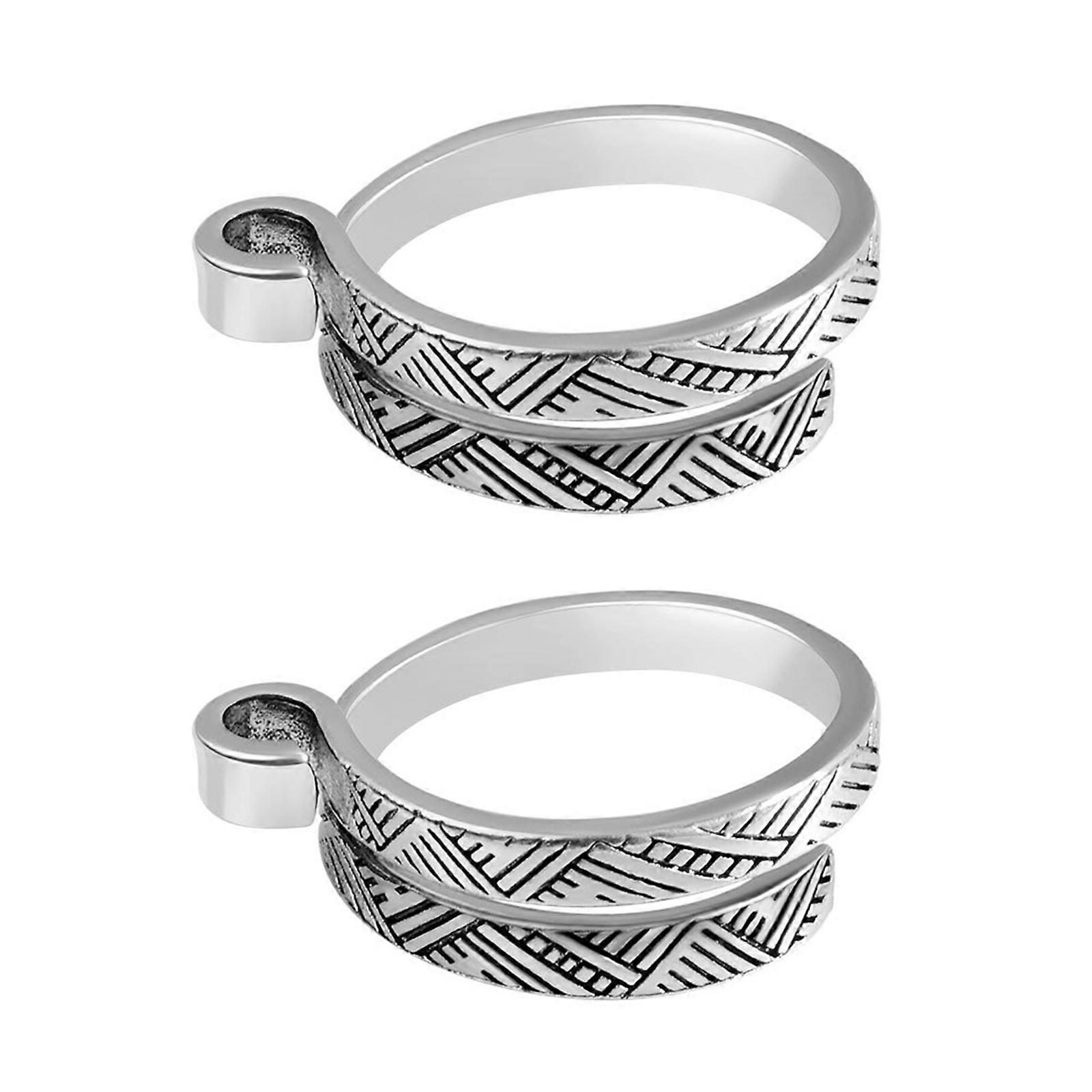 2pcs Crochet Finger Ring, Ornament Adjustable Simple Open Needle Ring,Silver