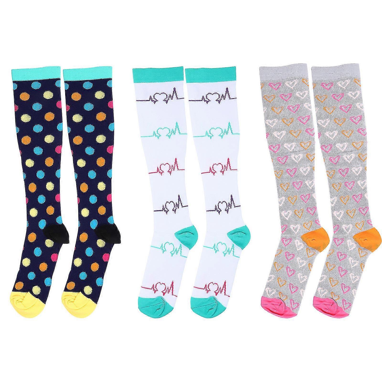 3 Pairs Colourful Compression Socks Long Stocking Compression Knee High Socks