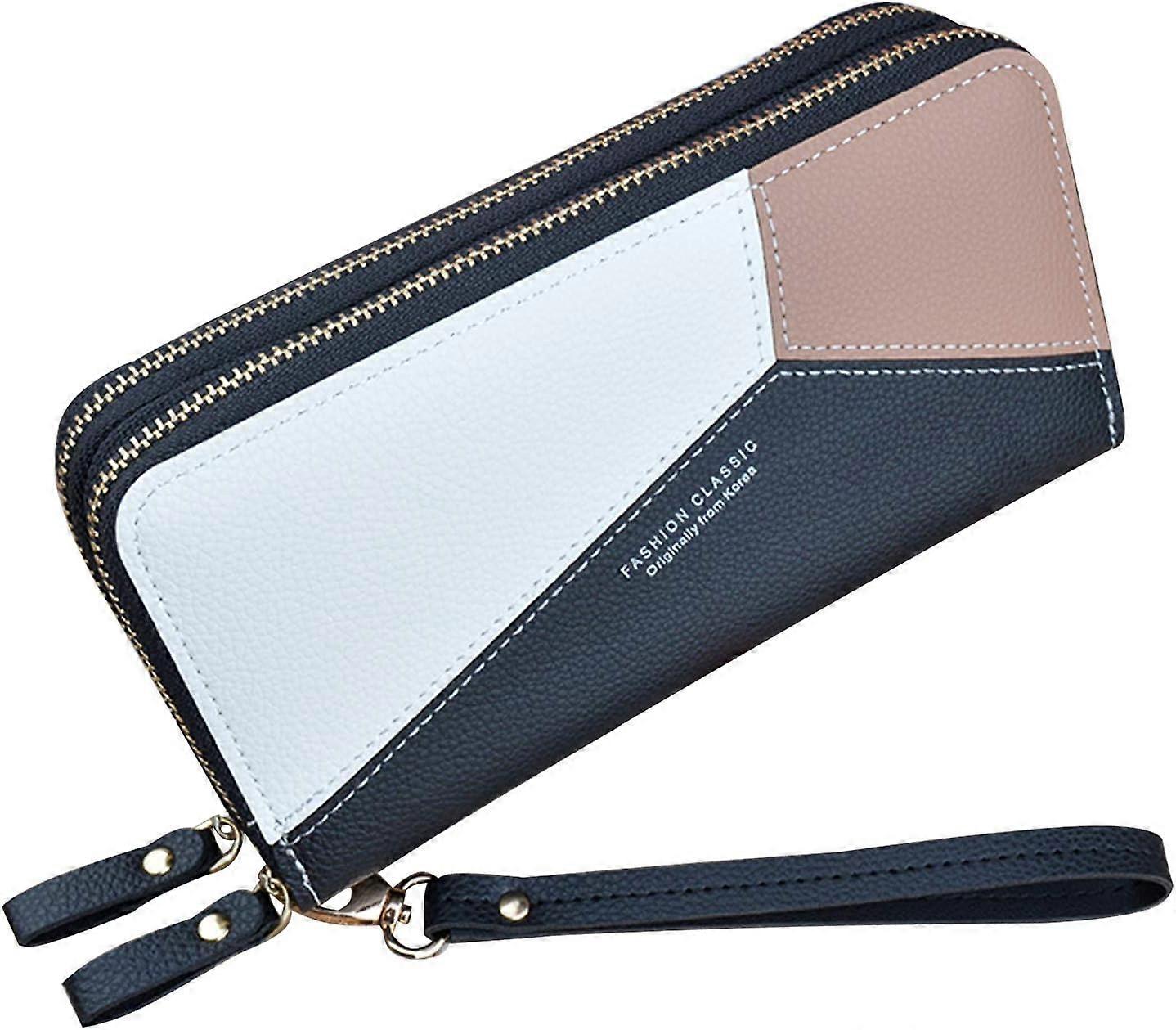 Leather Phone Wallet for Women Large Capacity Long Clutch Wallet with Multiple Card Slots Wristlet Wallet (Black )