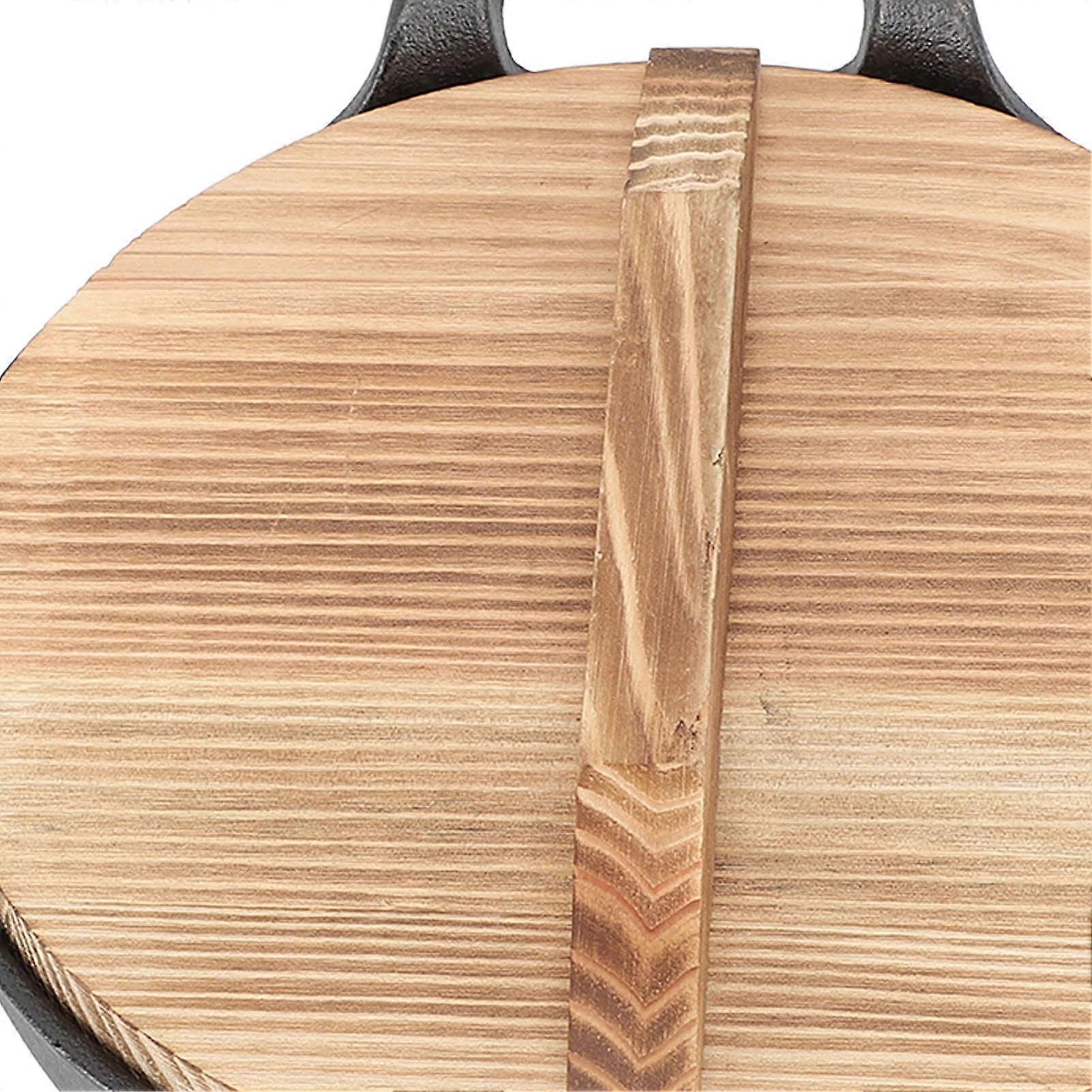 Wok En Fonte Avec 2 Poignées Et Couvercle Bois - Base Plate, Non Revêtu - Neuf