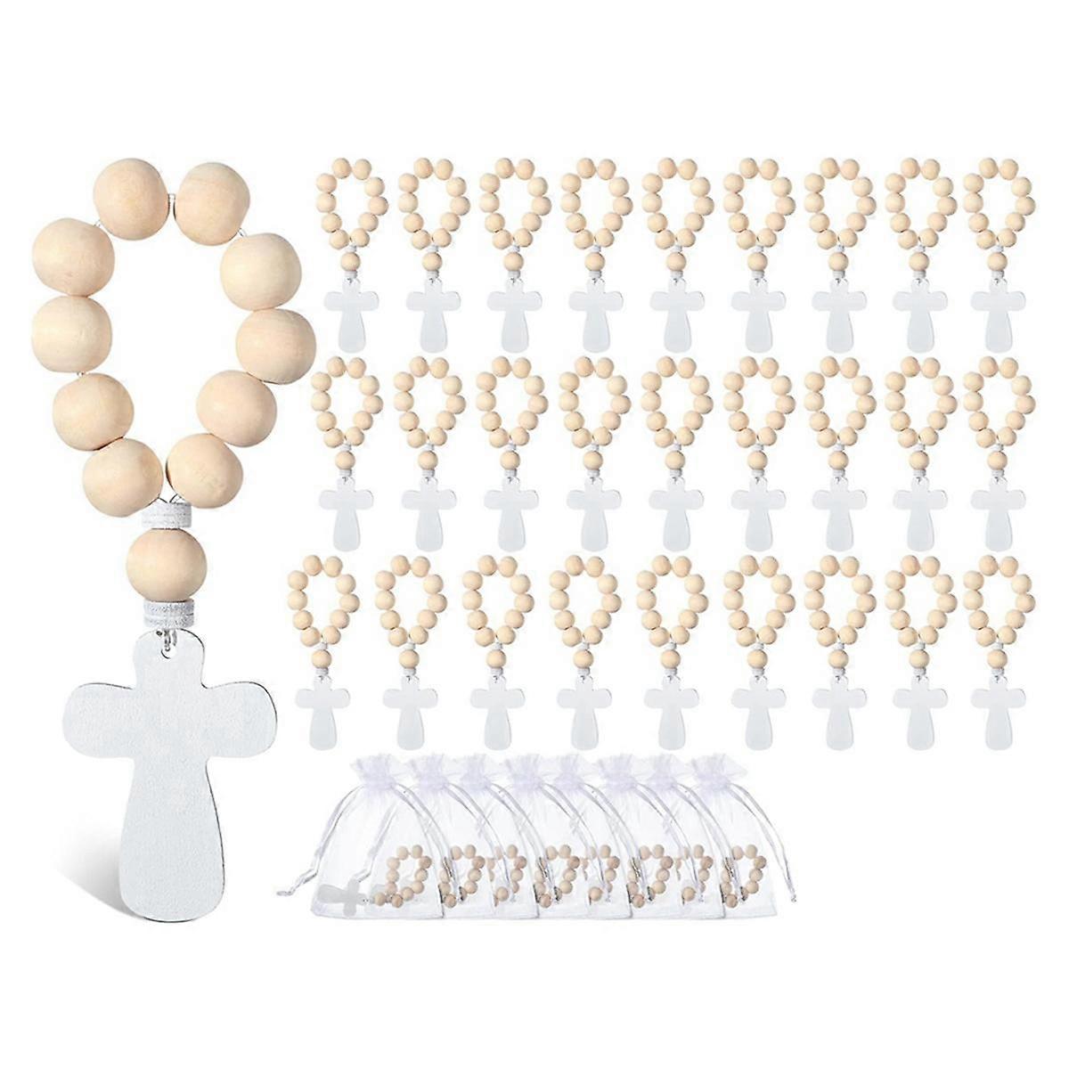 36Pcs Wooden Rosary Rosary Beads with White Mesh Bags for Baptism First Communion Confirmation Baby Shower Bridal Shower