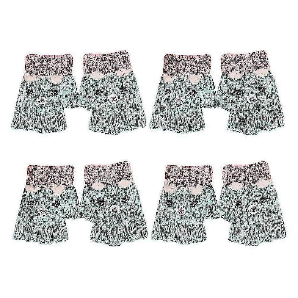 4 Pairs Half Finger Cartoon Gloves Warm Children Fingerless Gloves(random Color)