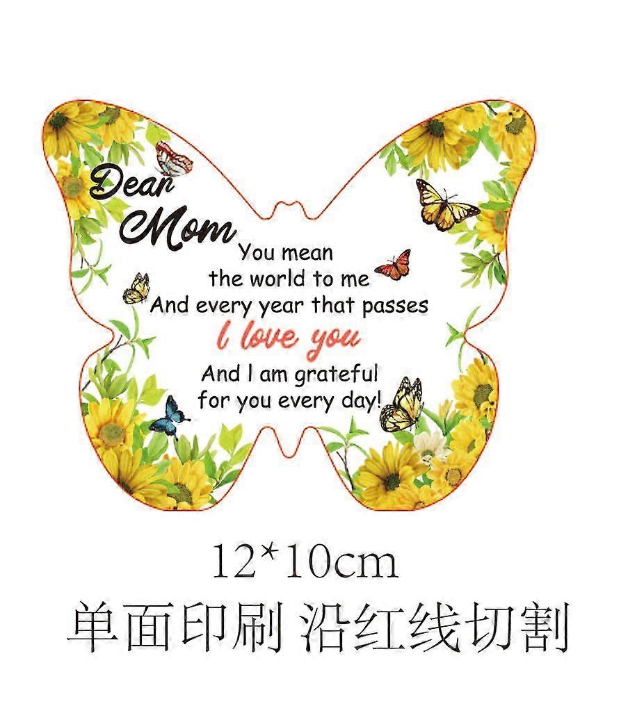 Printed Acrylic Ornaments Home Table Decoration BUtterfly with Word Yellow 100x120x10mm