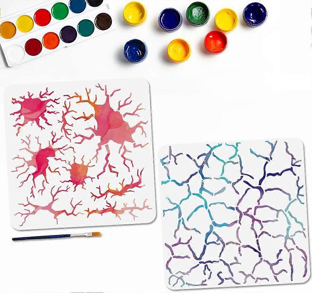 2 Pcs Hole Crack Stencil 11.811.8inch Crackle Drawing Stencils with Paint Brush Reusable Fissures Painting Template for Wood Window DIY Craft Photo Al