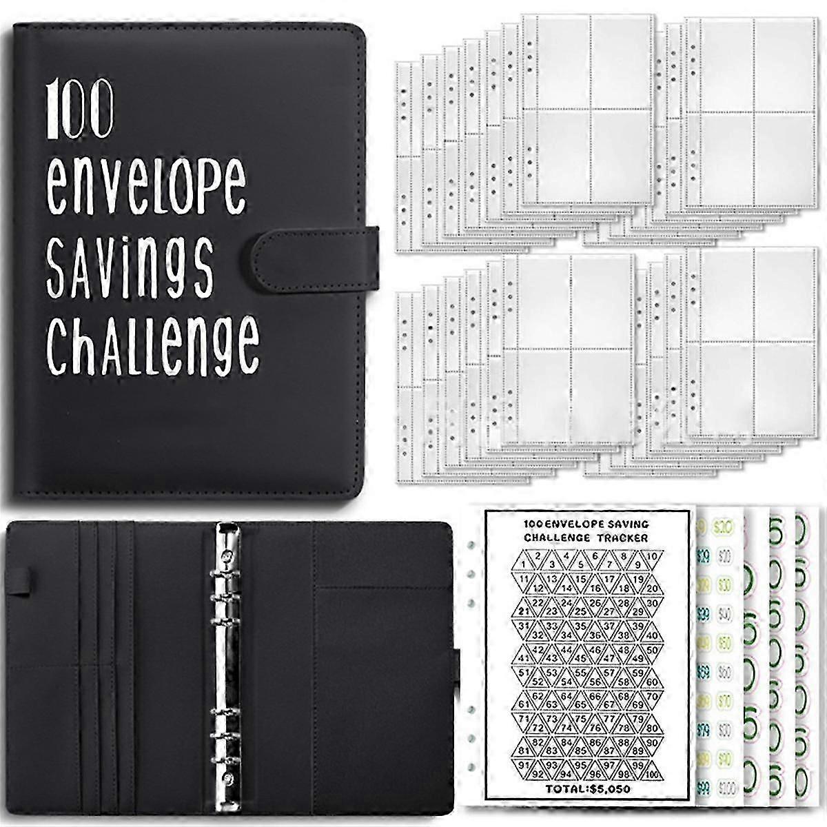 100 Envelope Challenge Binder, A5 Binder,Budget Book with Cash Envelopes,100 Envelopes Saving Chall