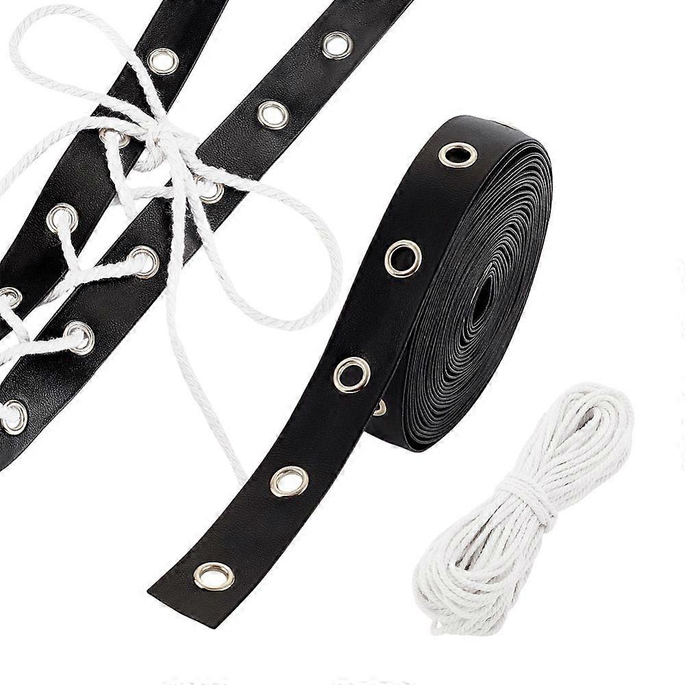 2Pcs Flat PU Leather Grommet Eyelet Twill Tape Trim Brass Eyelets Ribbon with Cotton String Threads Garment Accessories Mixed Color 3/4 inch(19.5mm) 5