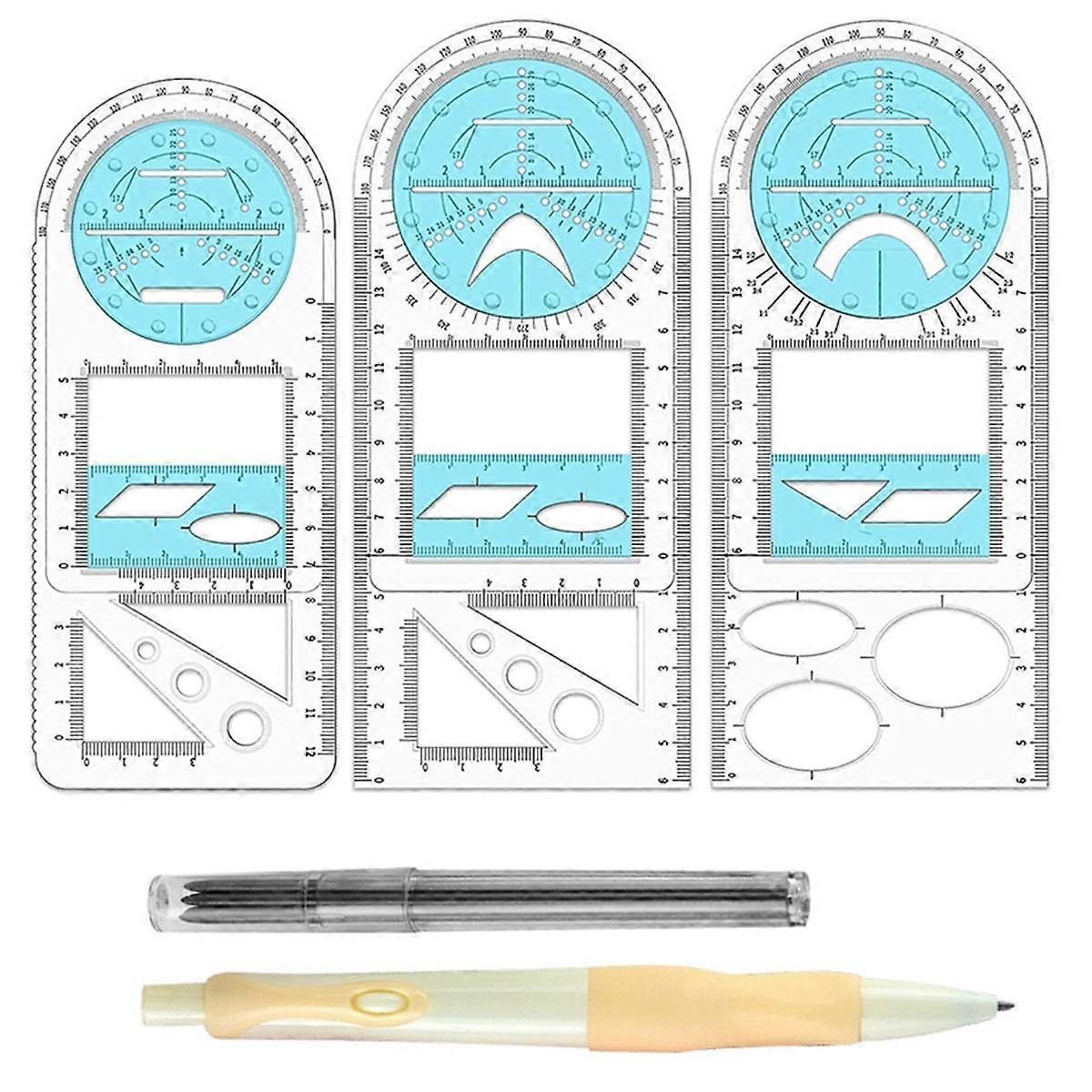 Multifunctional Geometric Ruler, Geometric Drawing Template, Measuring Tool Draft Rulers for School