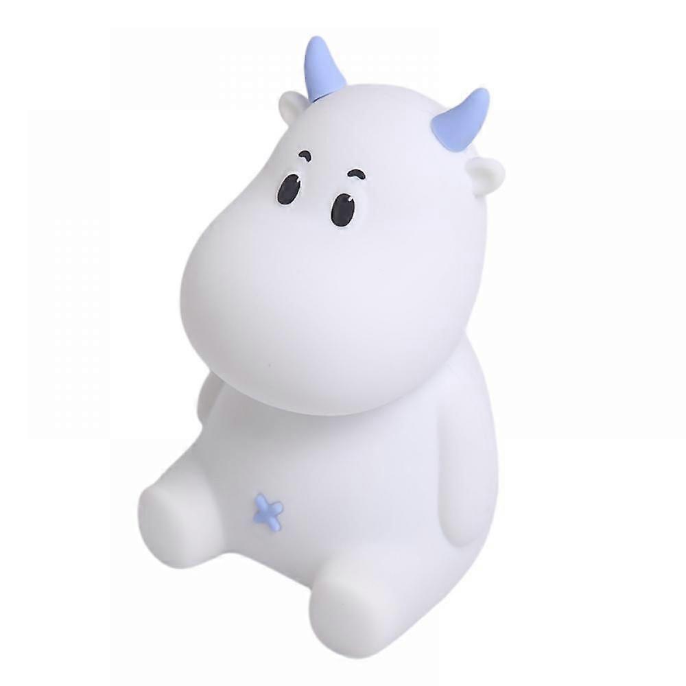Cute Baby Cow Night Light-7 Color-Changing Silicone Portable Cow Animal (Blue)