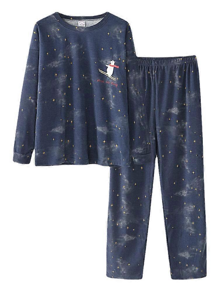 Women's Polar Bear & Starry Sky Pajama Set - Pullover Top & Elastic Waist Pants With Pockets
