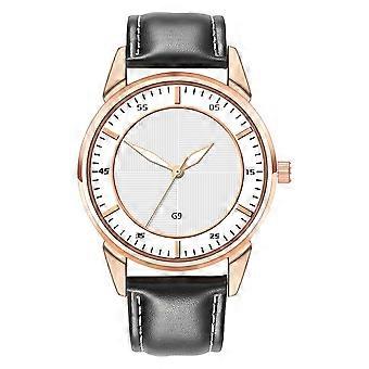 Men Analog Watch Waterproof PU Leather Strap Quartz Wristwatch (Black White Dial)
