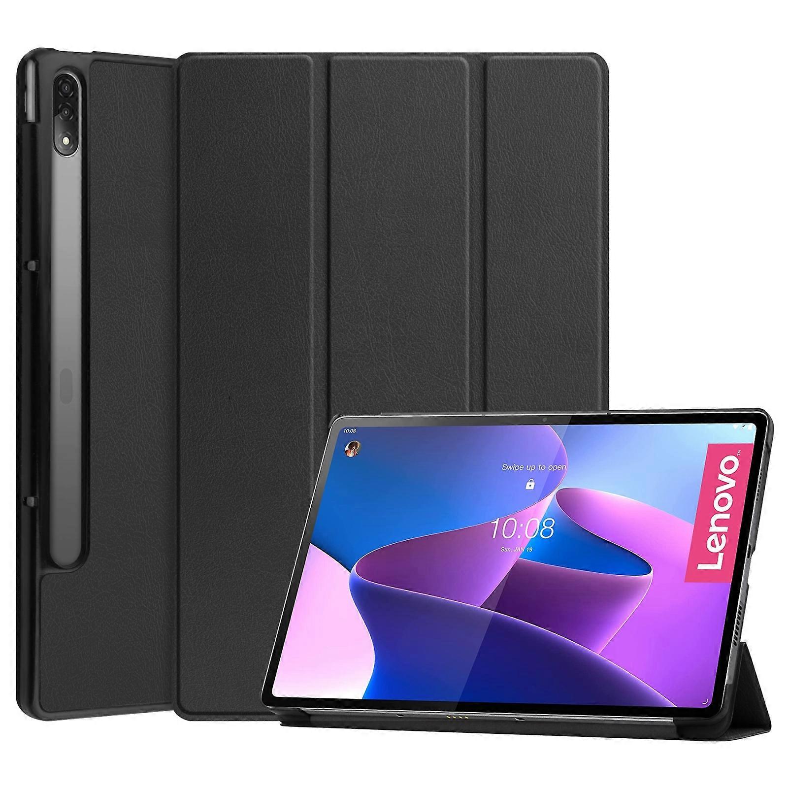 For Lenovo Tab P12 Pro 12.6 Three-folding Holder Custer Texture Leather Tablet Case