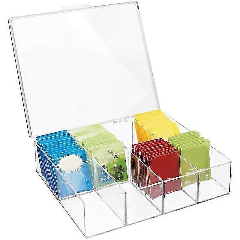 Stackable Tea Bag Organizer Storage Bin with Lid and 8 Compartment Clear Acrylic Container Kitchen