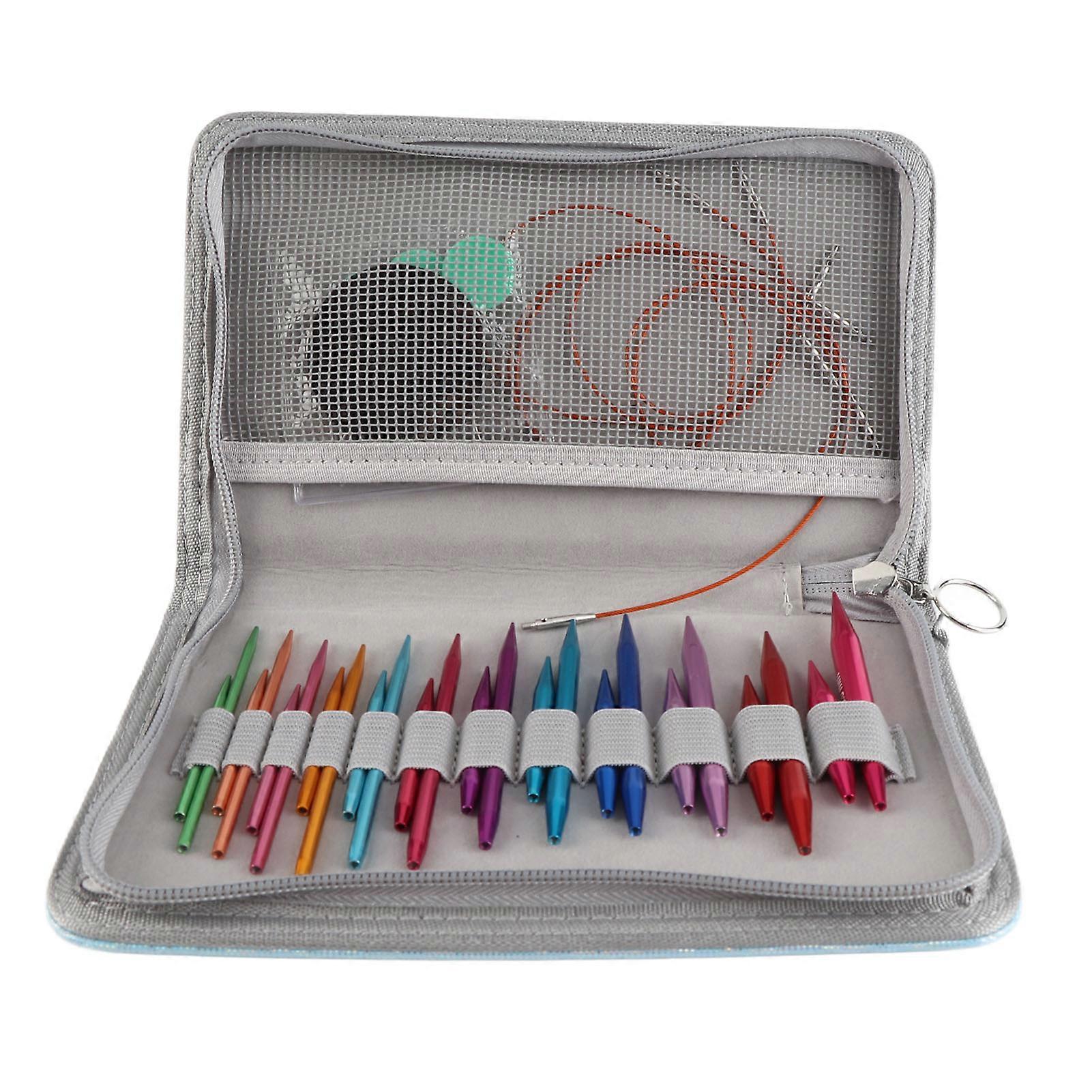 Circular Knitting Needle Set 3 to 8mm Interchangeable Assorted Colors Circular Needle Set with Storage Bag for Craft