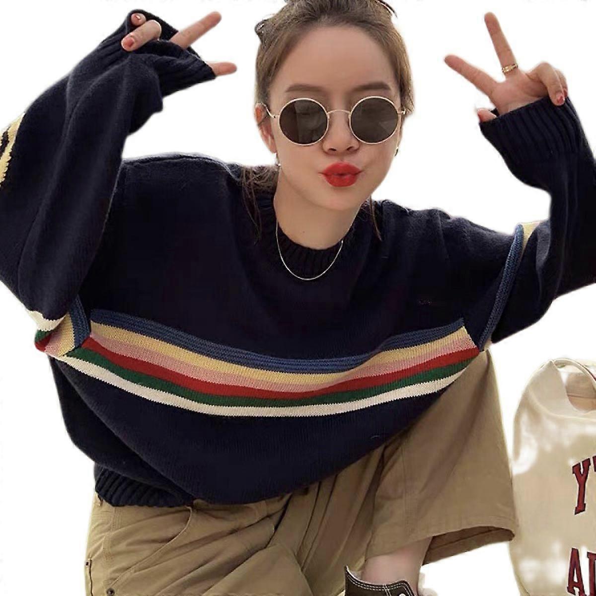 Damen Rundhalsausschnitt Laterne Ärmel Pullover Elegant Strickpullover Top