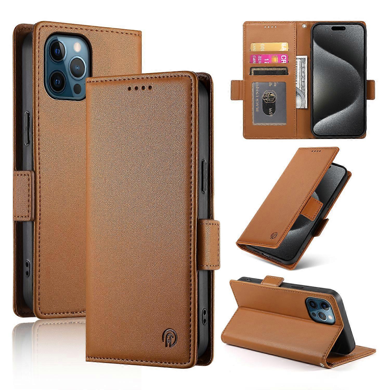Wallet Case For IPhone 12 Pro Max,Slim Protective Shockproof Case With Card Holder,Premium PU Leather Kickstand-Brown
