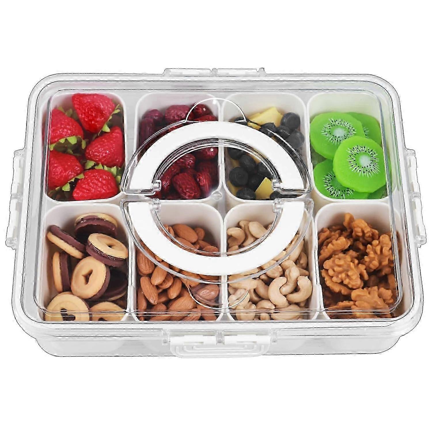 Divided Serving Tray with Lid and Handle Snackle Box Charcuterie Platter Portable Storage Organizer Container