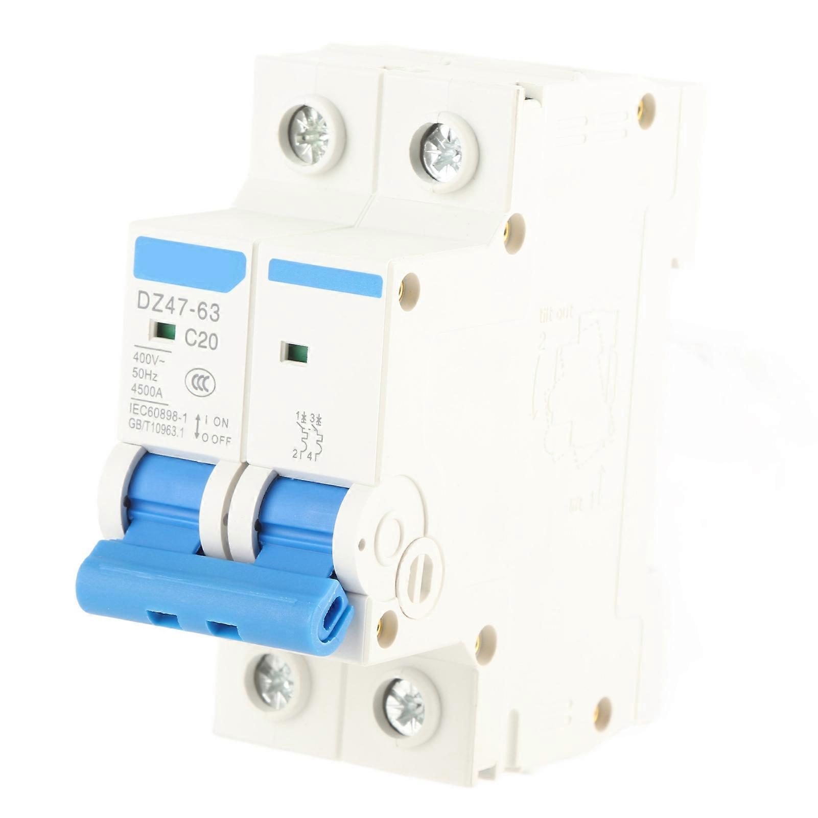 Rankomu2 P Circuit Breaker Mini Circuit Breaker 2 P, DZ47‑63 Cutout Switch 400VAC 20A