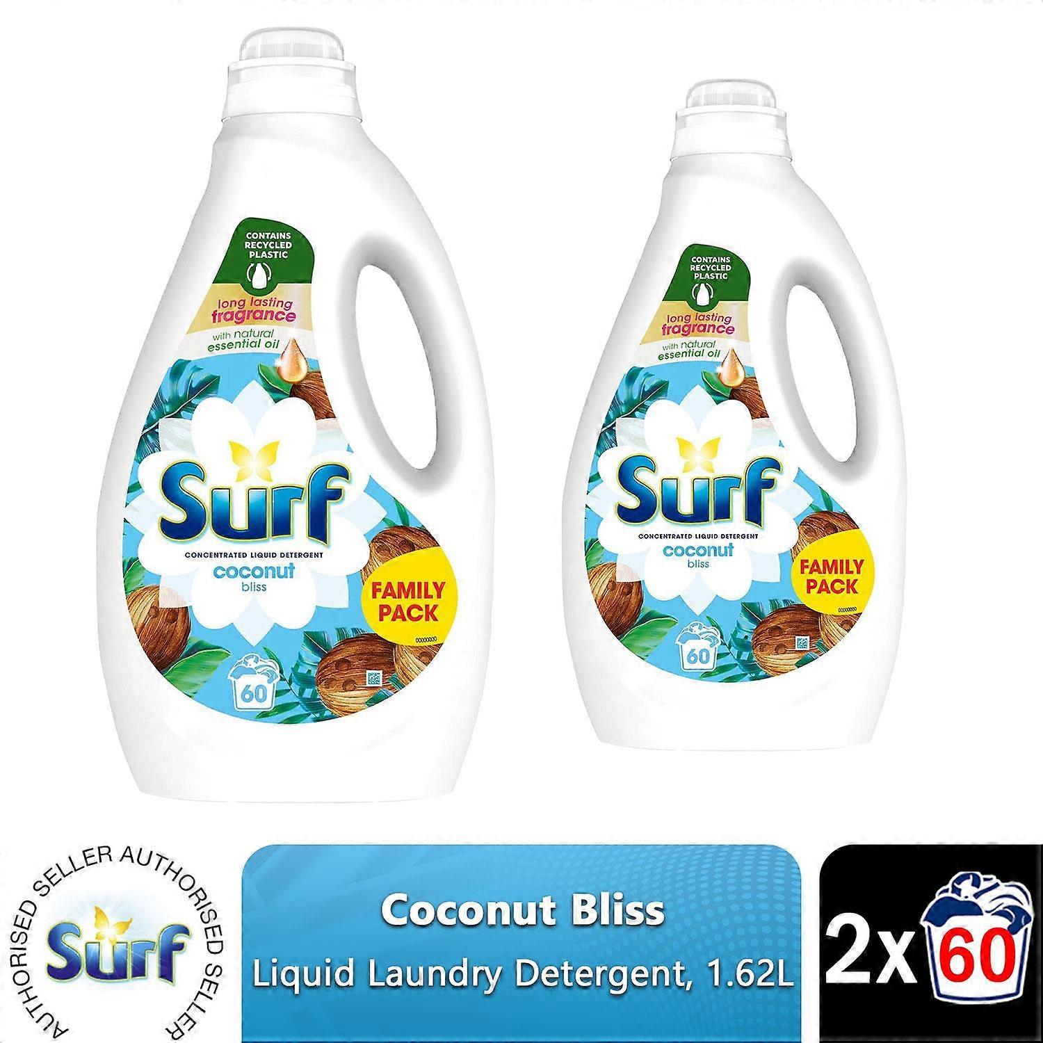 Surf Concentrated Liquid Laundry Detergent Coconut Bliss 1.62L 60 Washes, 2 Pack