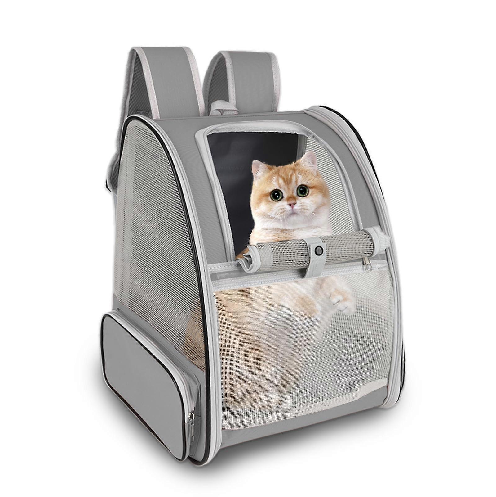 Cat Backpack Carrier Airline Approved for Hiking Camping, Mesh Ventilated Design, Lightweight, Adjustable Straps, 15" Size